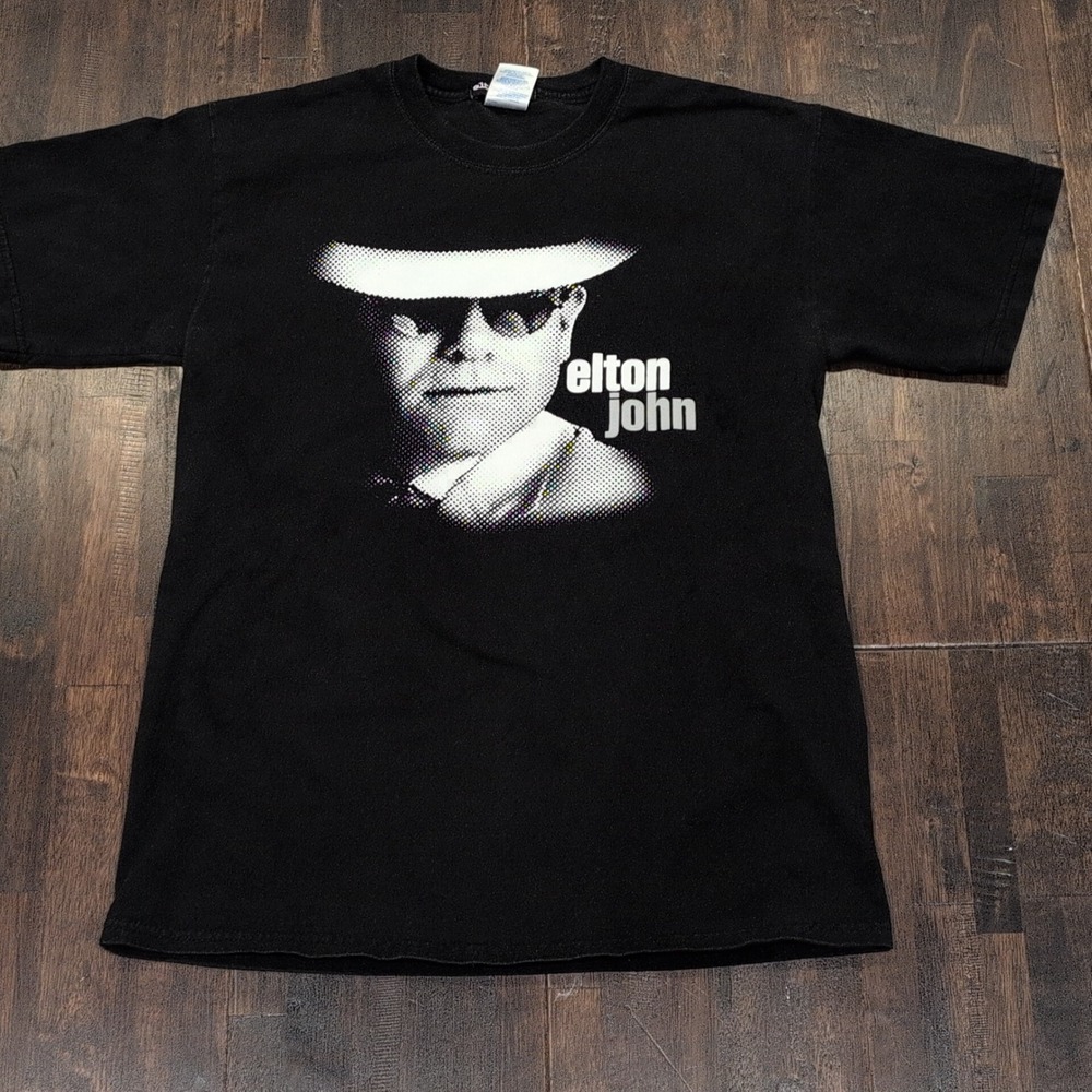 Classic Elton John Adult Medium Black White Monochrome Portrait Graphic‎ T Shirt
